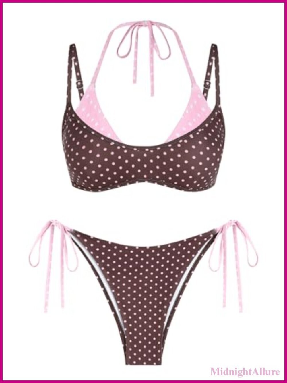 Women's Polka Dot Bikini Set Double Layer Halter Swimsuit Colorblock Side Tie 2